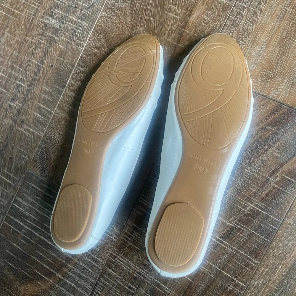 Nine West White Pleated Ballet Flats